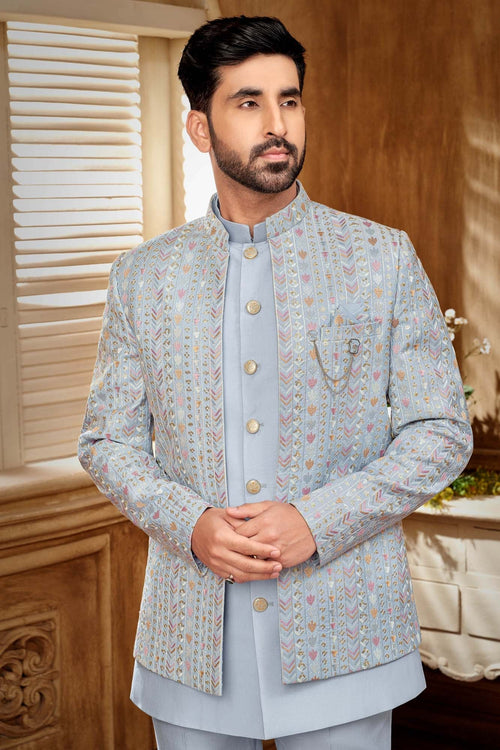 Blue Pastel Jodhpuri Set For Men