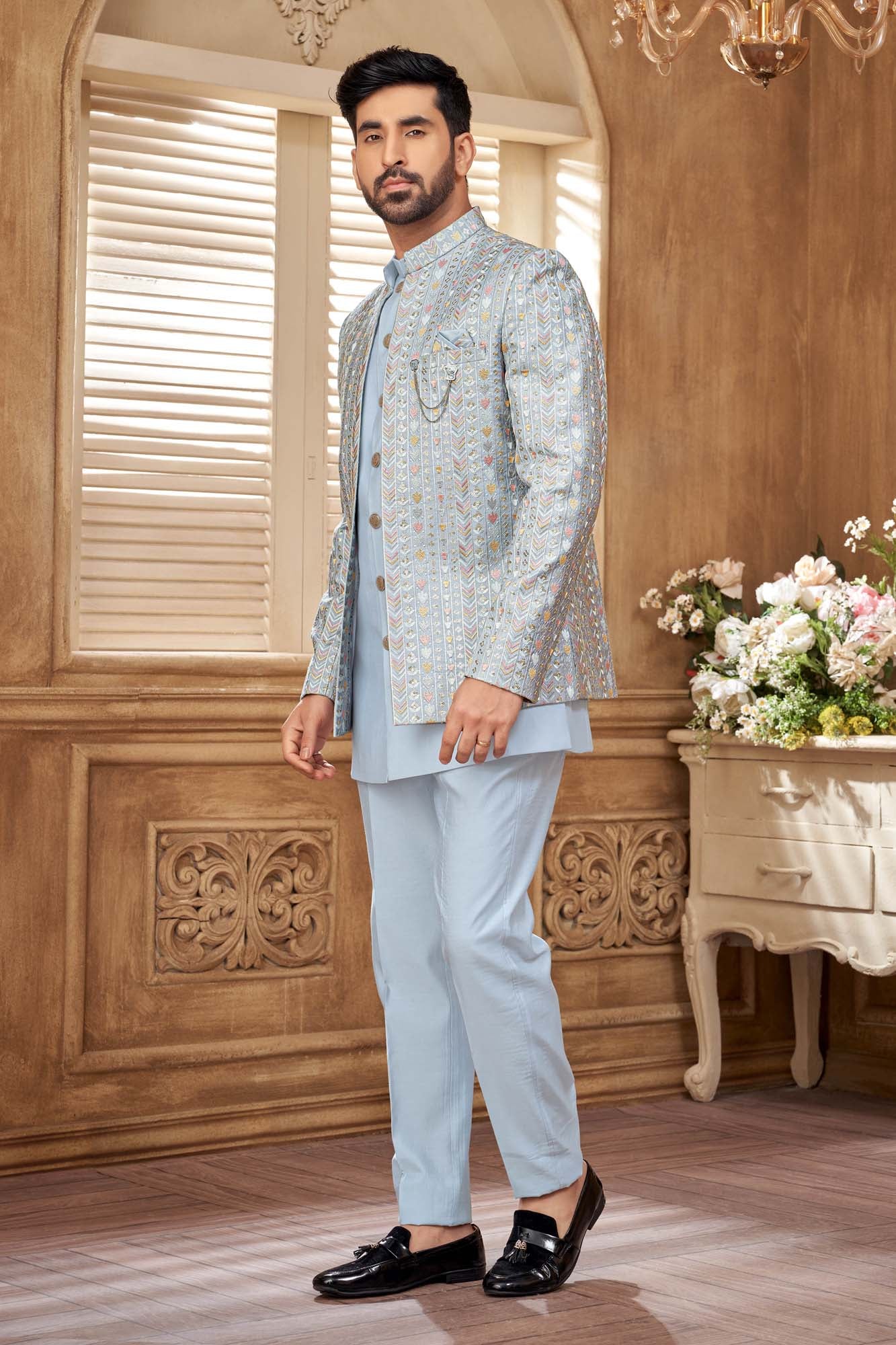 Blue Pastel Jodhpuri Set For Men