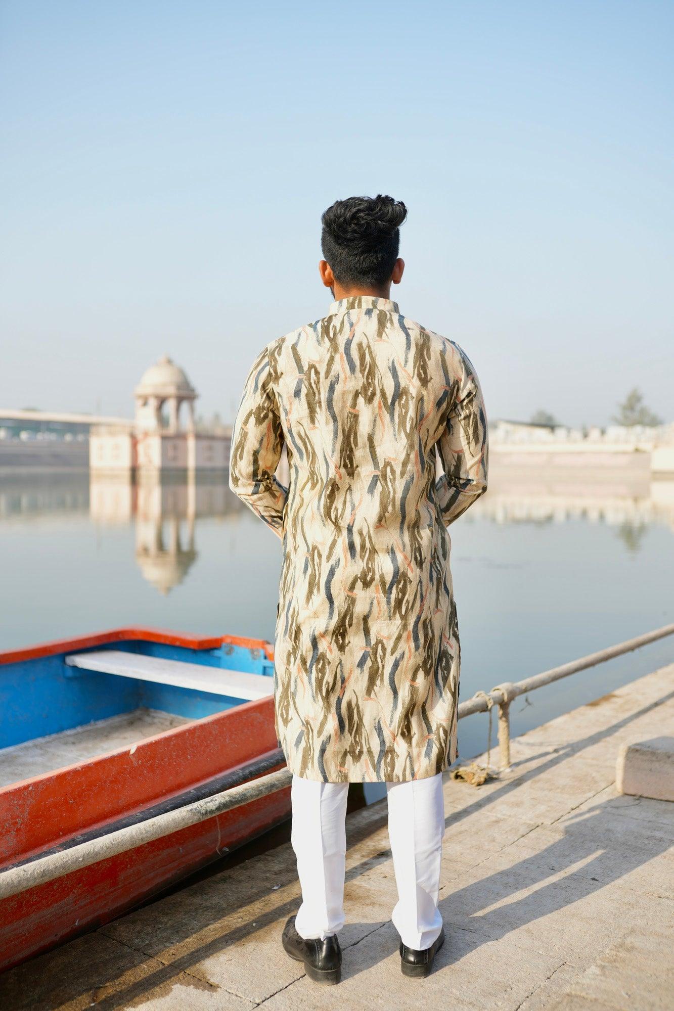 Organic Fabric Printed Kurta 11057-B