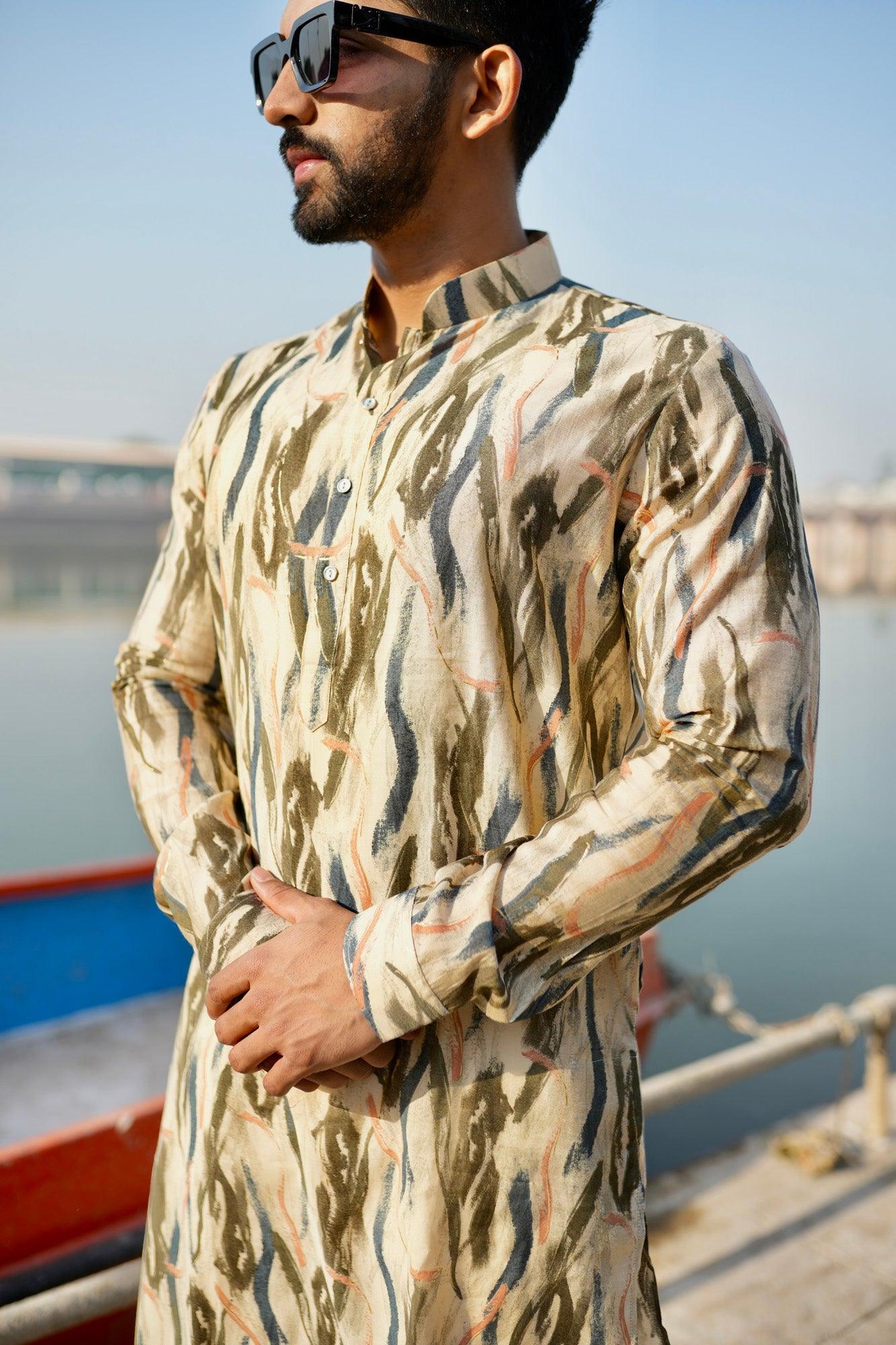 Organic Fabric Printed Kurta 11057-B