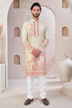 Cream Cherry Red Stylish Festive Kurta