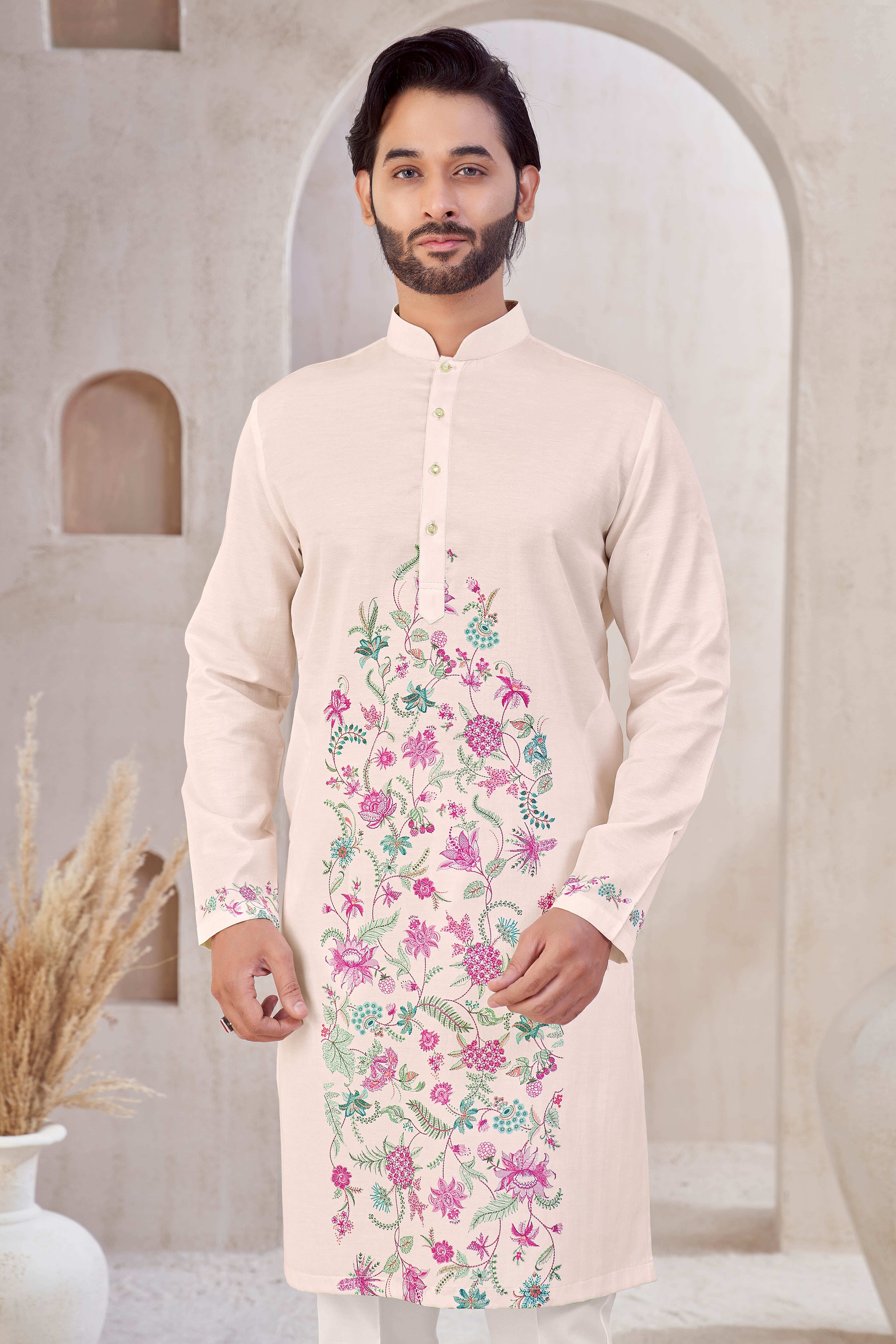 Ivory Floral Crest Kurta