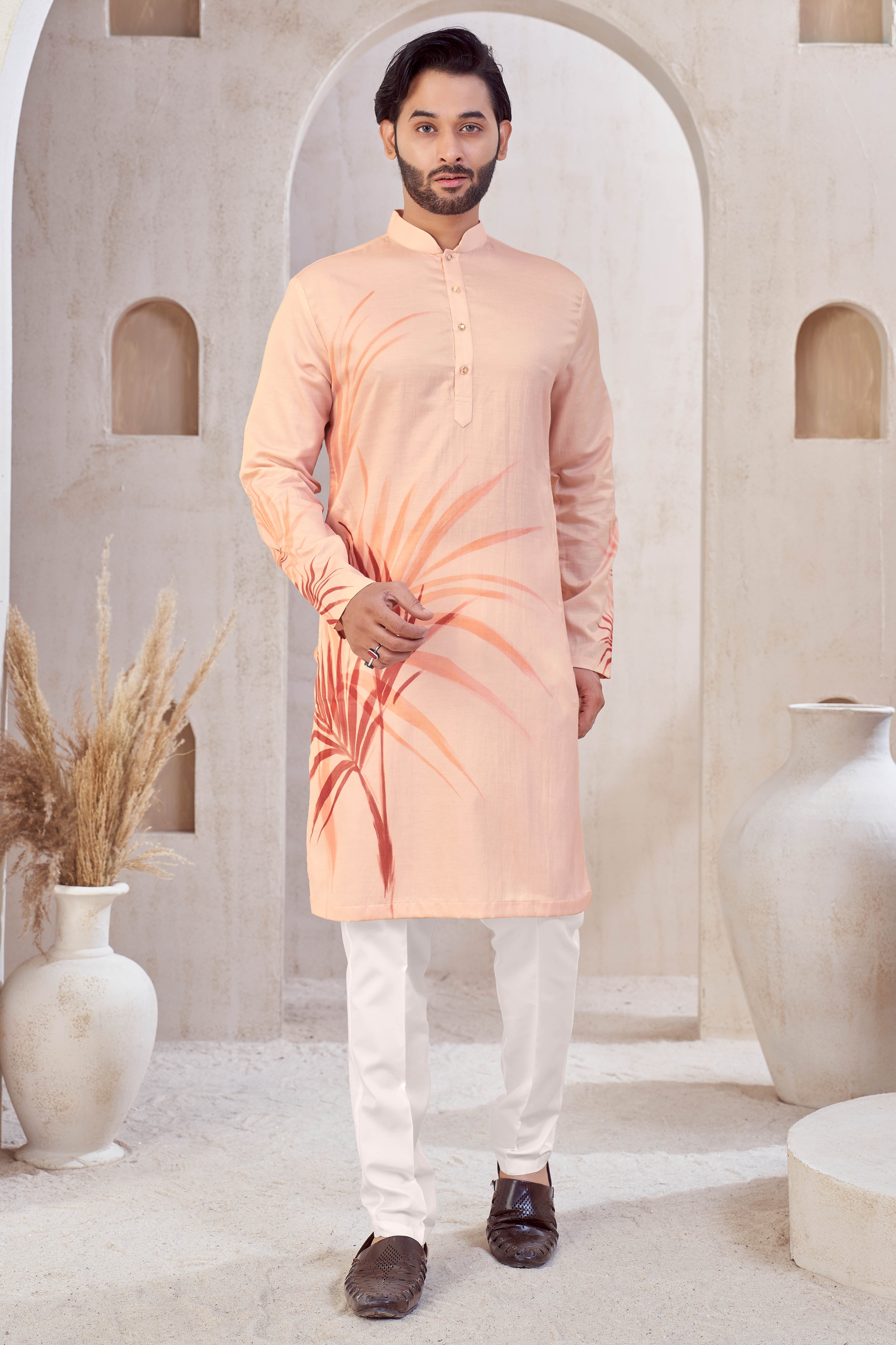 Peach Printed Kurta Look