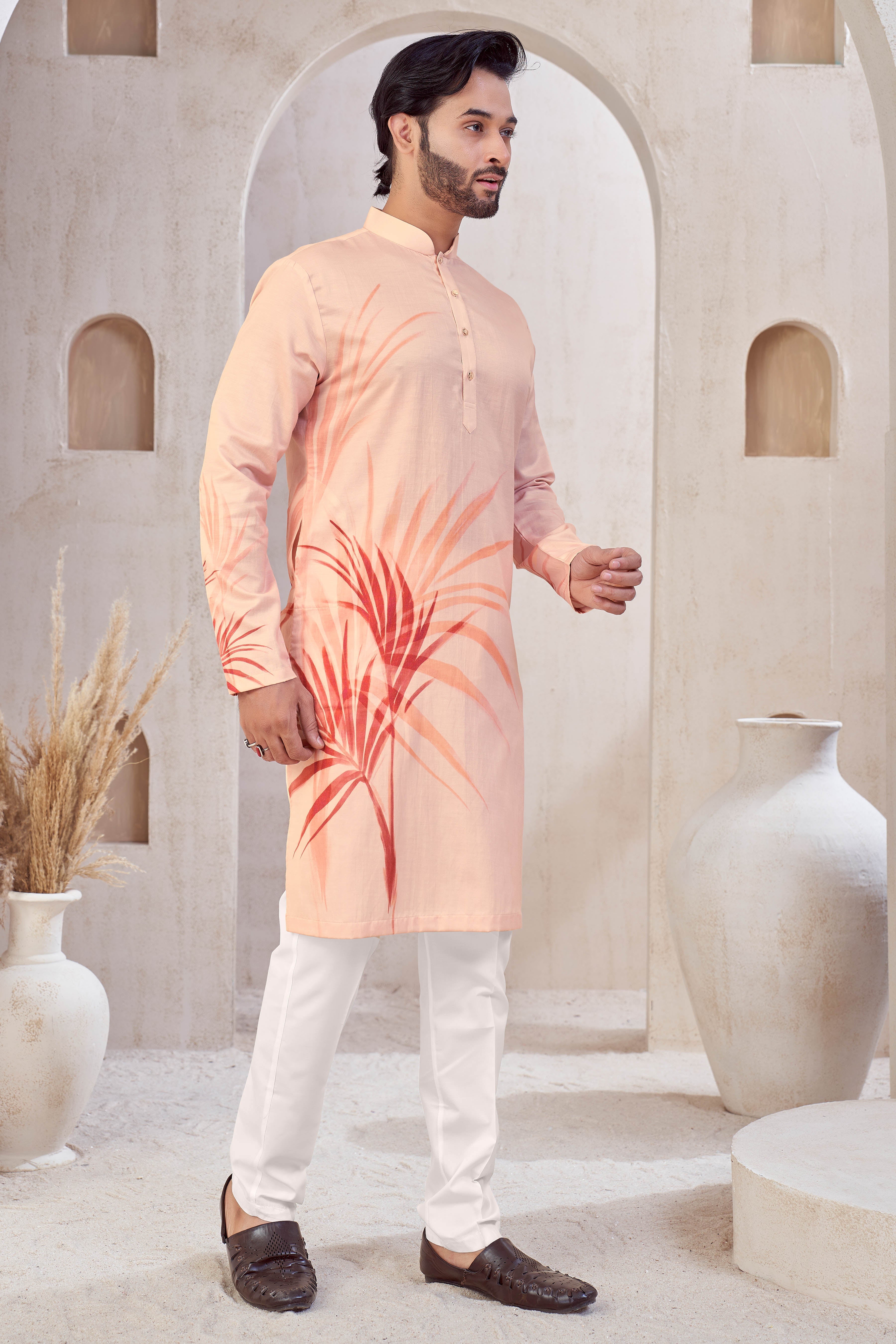 Peach Printed Kurta Look
