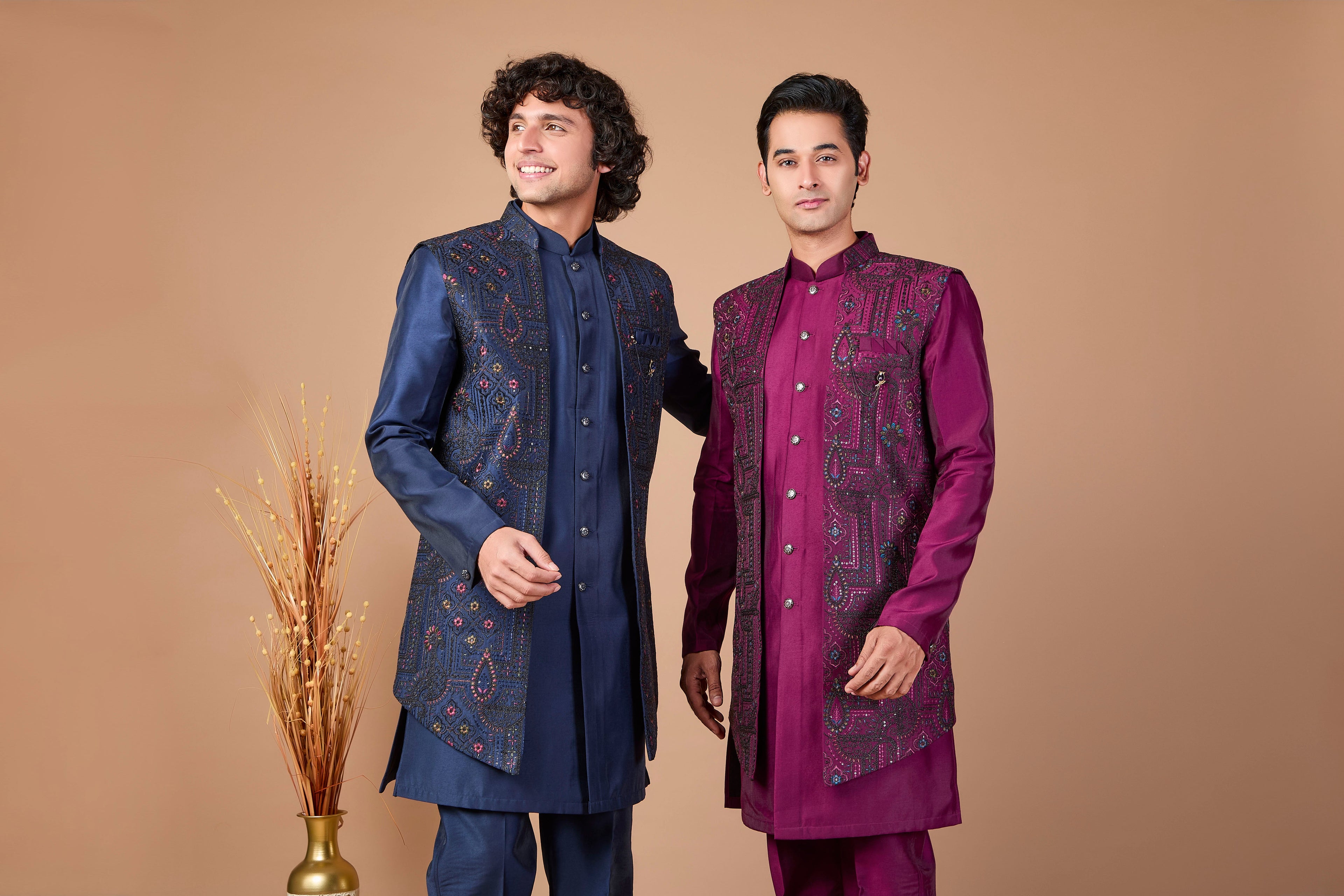 Festive Occasions Navy Men’s Indo-western in Classic Raw Silk