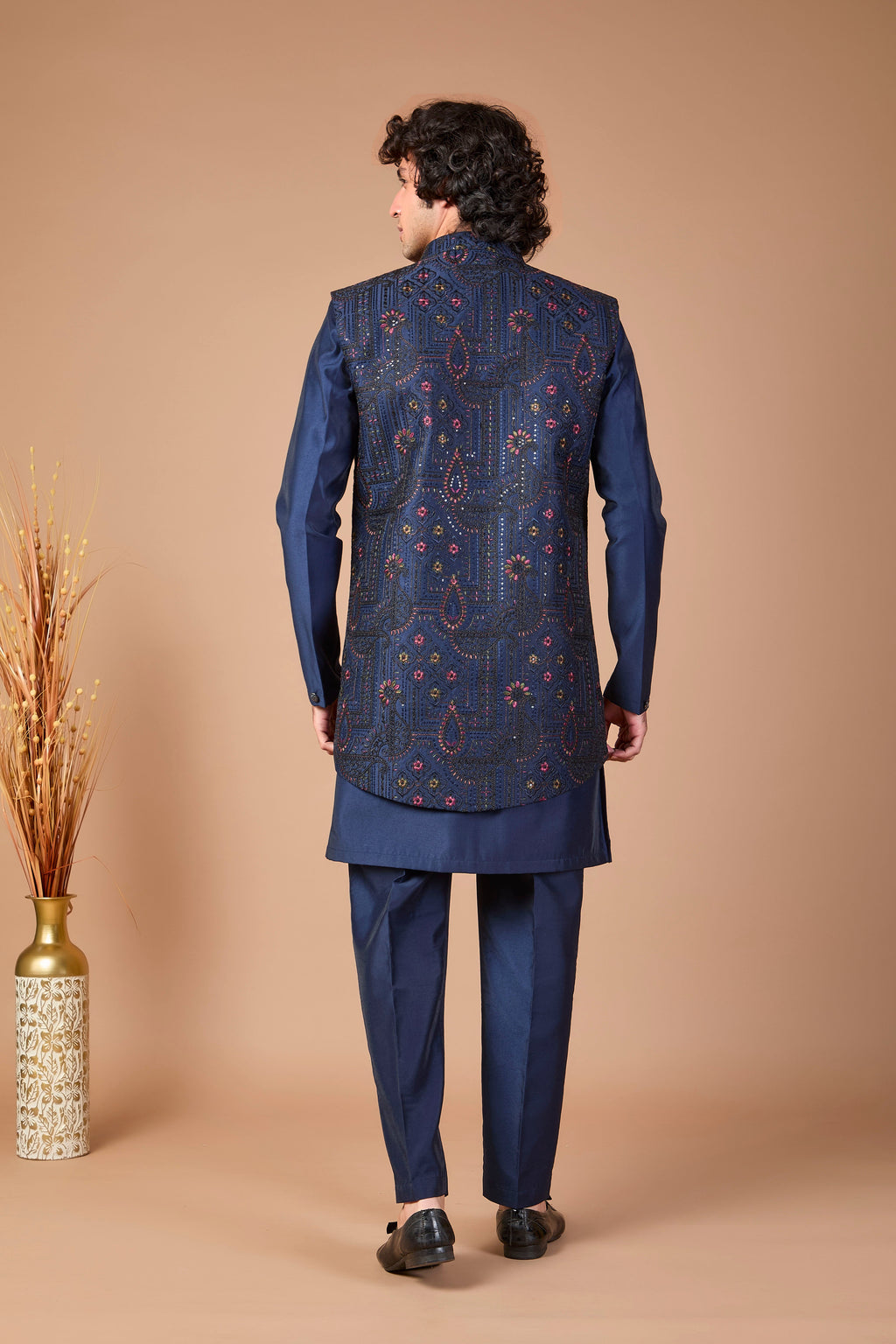 Festive Occasions Navy Men’s Indo-western in Classic Raw Silk