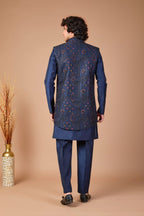 Festive Occasions Navy Men’s Indo-western in Classic Raw Silk