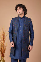 Festive Occasions Navy Men’s Indo-western in Classic Raw Silk