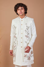 Men's Rich Off-white Indo-western Crafted in Premium Raw Silk