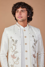 Men's Rich Off-white Indo-western Crafted in Premium Raw Silk