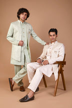 Men’s Stylish Light Green Indo-western in Silk for Wedding Look
