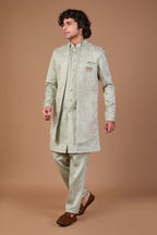 Men’s Stylish Light Green Indo-western in Silk for Wedding Look
