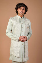 Men’s Stylish Light Green Indo-western in Silk for Wedding Look