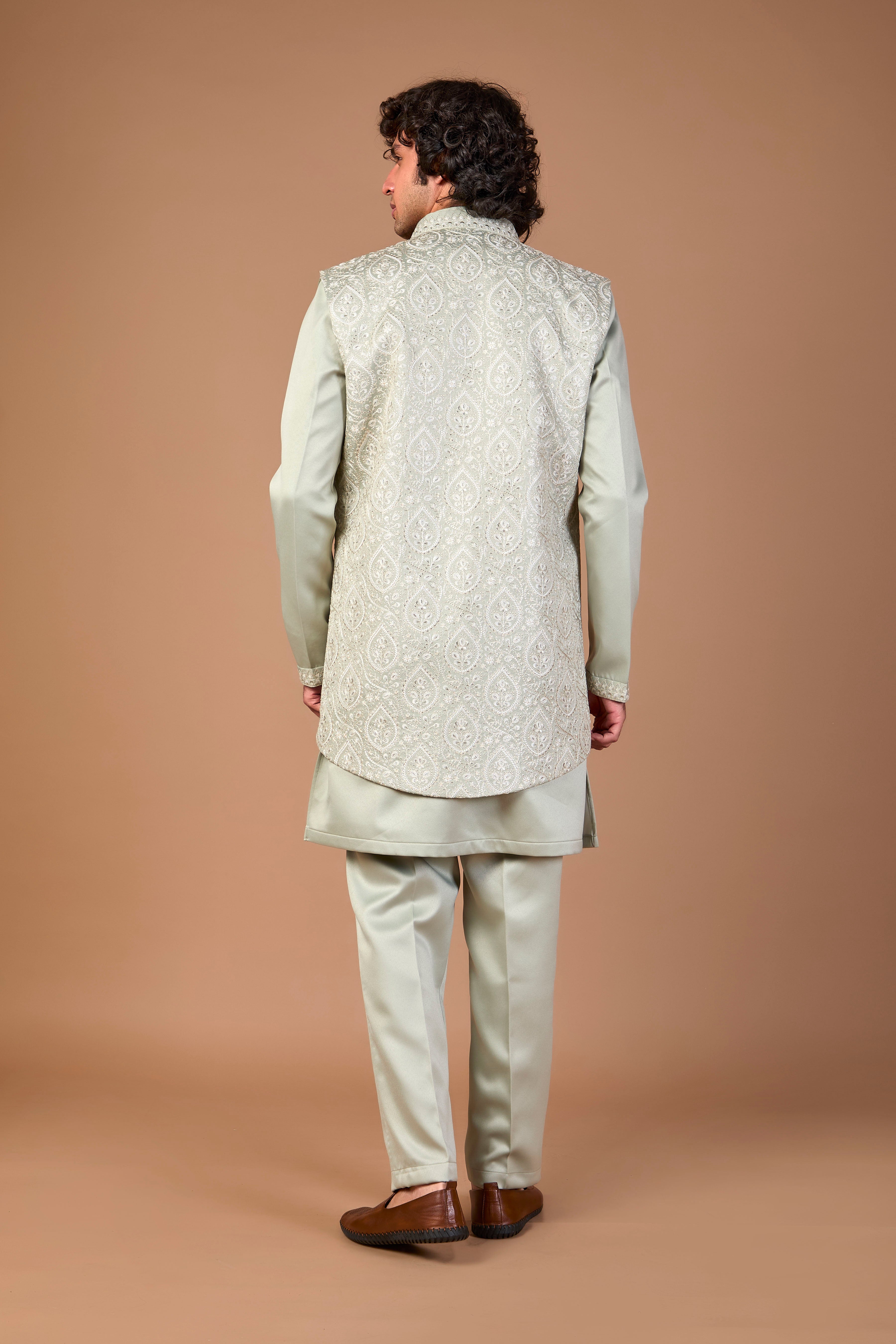 Men’s Stylish Light Green Indo-western in Silk for Wedding Look