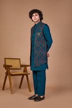 Men’s Teal Blue Indo-western Designed in Silk for Festive Events