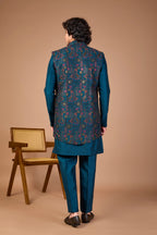 Men’s Teal Blue Indo-western Designed in Silk for Festive Events