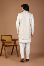 Cream Premium Raw Silk Men’s Indo-western for Traditional Wear