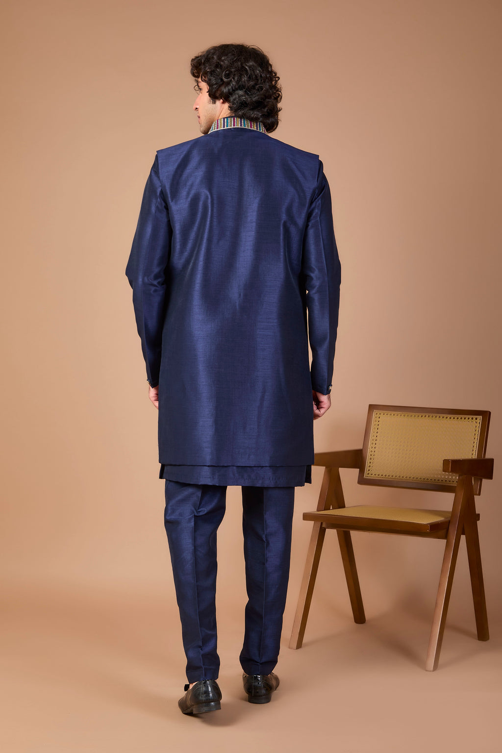 Navy Men's Indo-western in Raw silk with Elegance Embroidery work