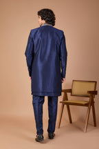 Navy Men's Indo-western in Raw silk with Elegance Embroidery work