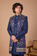 Navy Men's Indo-western in Raw silk with Elegance Embroidery work