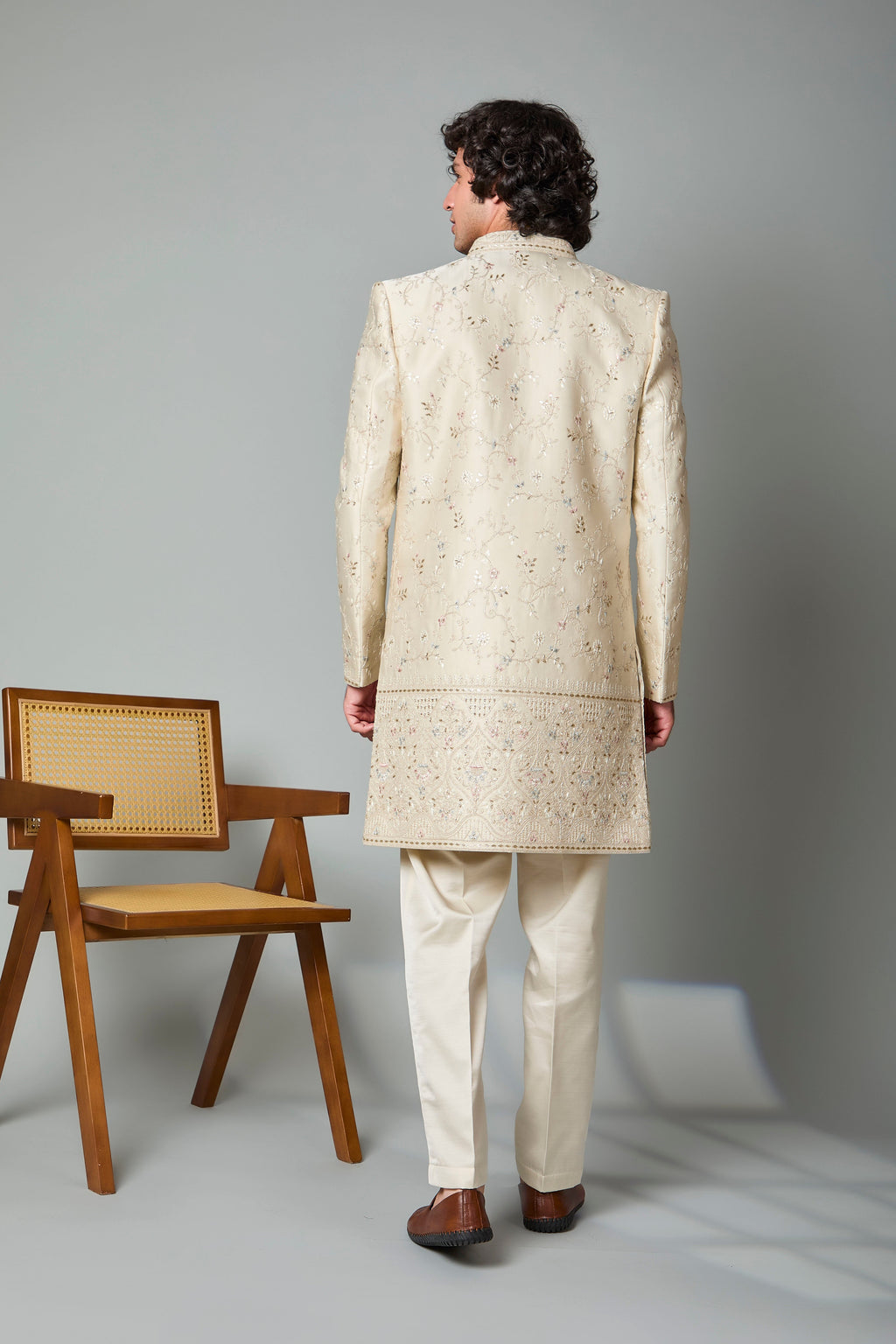 Cream Raw Silk Indo Western for Men – Engagement Wear