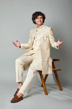 Cream Raw Silk Indo Western for Men – Engagement Wear