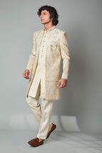 Cream Raw Silk Indo Western for Men – Engagement Wear