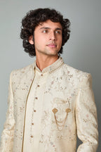 Cream Raw Silk Indo Western for Men – Engagement Wear