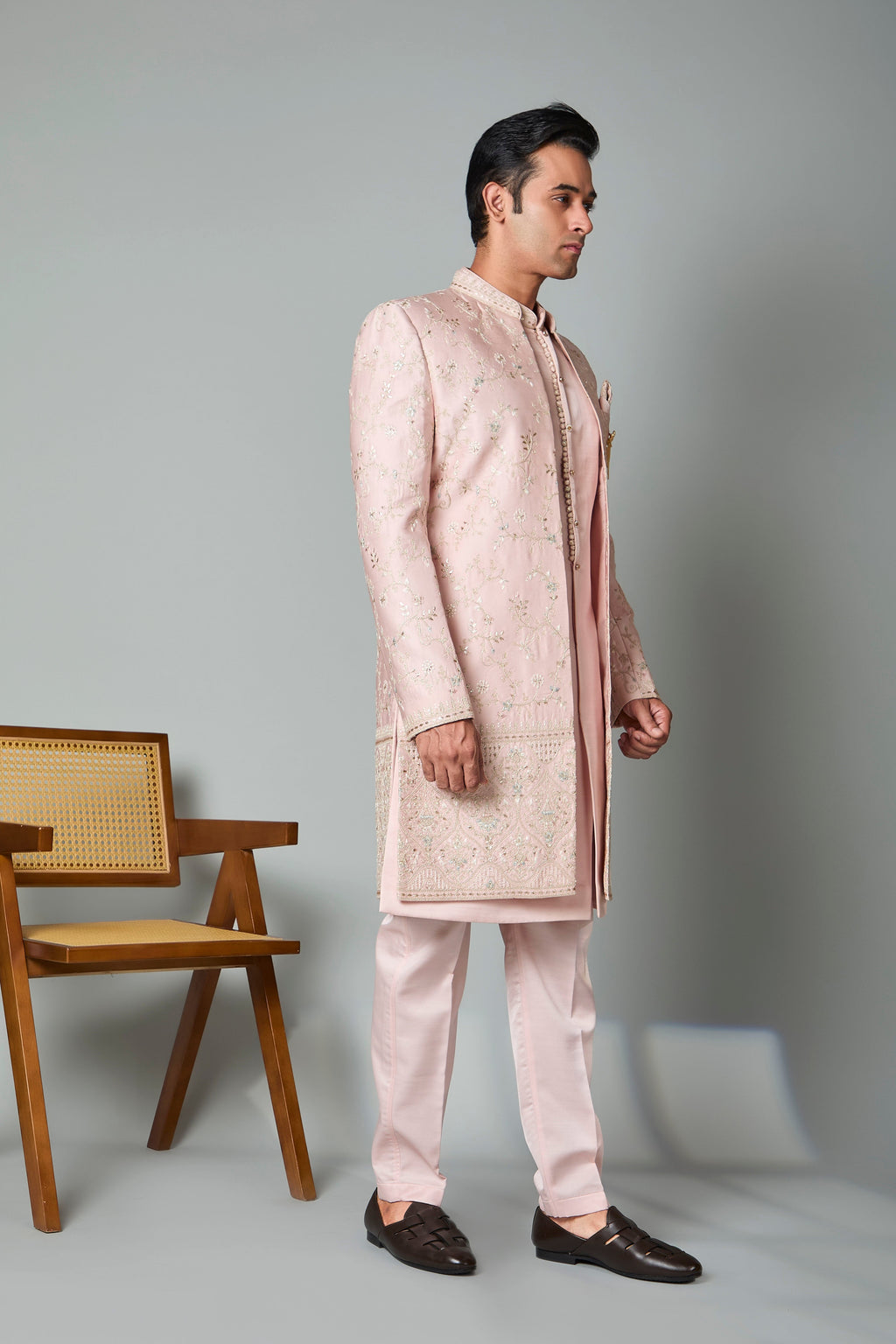 Wedding and Sangeet Wear Embroidered Indo-western in Light Pink