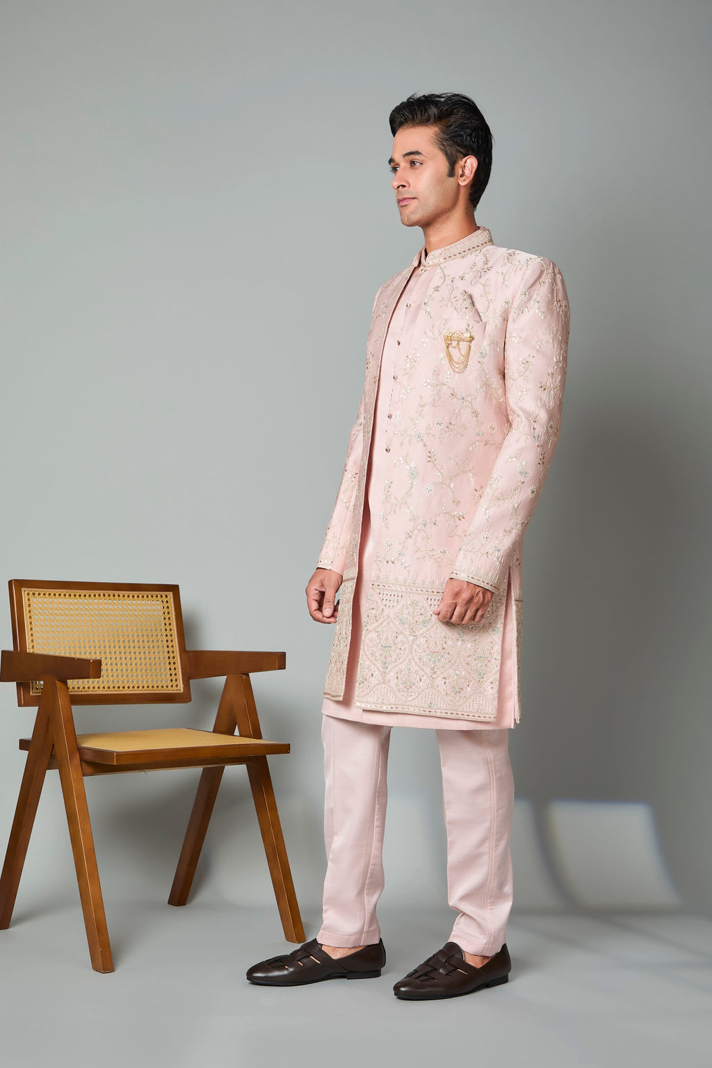 Wedding and Sangeet Wear Embroidered Indo-western in Light Pink