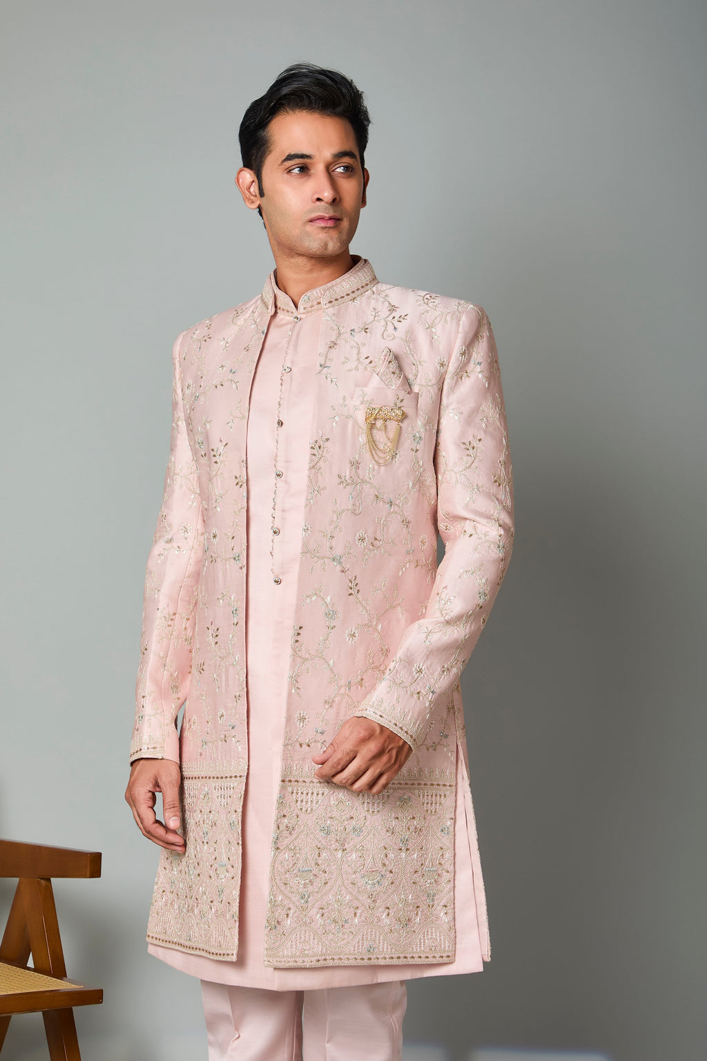 Wedding and Sangeet Wear Embroidered Indo-western in Light Pink