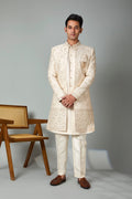 Cream Men’s Silk Indo Western for Wedding Occasions
