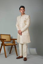 Cream Men’s Silk Indo Western for Wedding Occasions