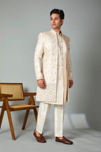 Cream Men’s Silk Indo Western for Wedding Occasions