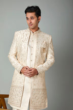 Cream Men’s Silk Indo Western for Wedding Occasions