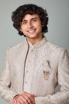 Fawn Beige Embroidered Indo-western with Wedding and Sangeet Wear