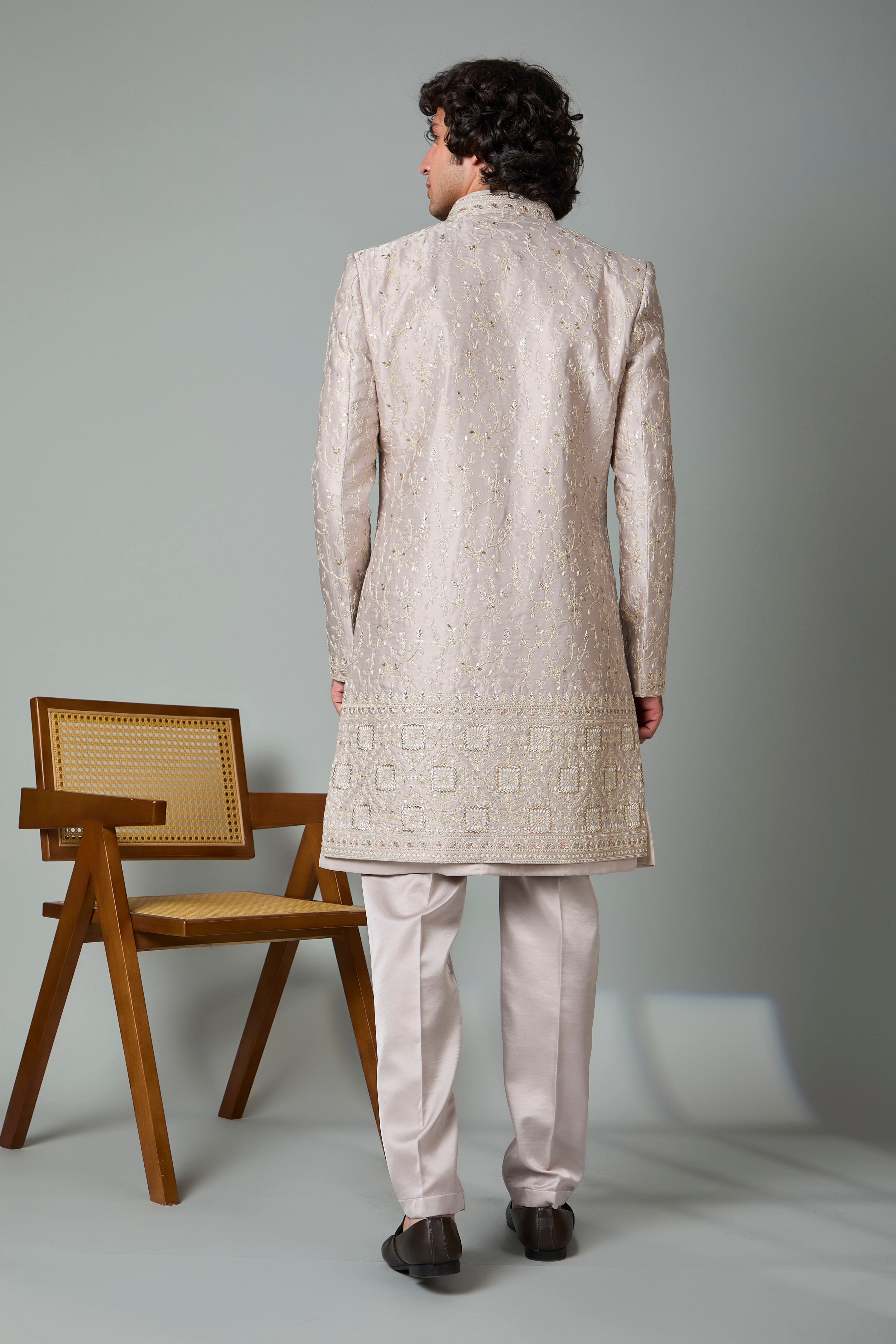 Fawn Beige Embroidered Indo-western with Wedding and Sangeet Wear