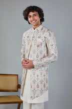 Raw Silk Off-white Men's Indo-western for Wedding and Engagement