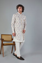 Raw Silk Off-white Men's Indo-western for Wedding and Engagement