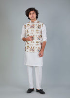 Men's Off-White Kurta Jacket Set in Raw Silk for Festive and Wedding