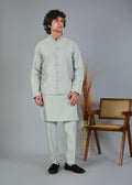 Stylish Off-white Raw Silk Men’s Kurta Jacket Set for Festive Events