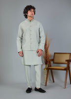 Stylish Off-white Raw Silk Men’s Kurta Jacket Set for Festive Events