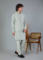 Stylish Off-white Raw Silk Men’s Kurta Jacket Set for Festive Events