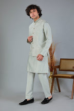 Stylish Off-white Raw Silk Men’s Kurta Jacket Set for Festive Events