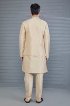 Beige Elegent Men's Kurta Jacket Set for Wedding and Engagement Events