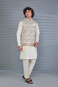 Cream Kurta Jacket Set in Raw Silk Traditional Events For Men