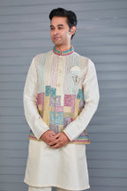 Wedding and Festive Occasion Embroidered Cream Men’s Kurta Jacket Set