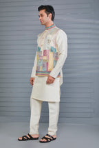 Wedding and Festive Occasion Embroidered Cream Men’s Kurta Jacket Set