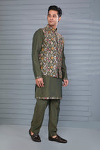 Moss Green Embroidered Kurta Jacket Set with Mehendi and Festive Wear