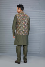 Moss Green Embroidered Kurta Jacket Set with Mehendi and Festive Wear
